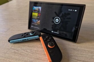 A Nintendo Switch 2 console with the controllers removed