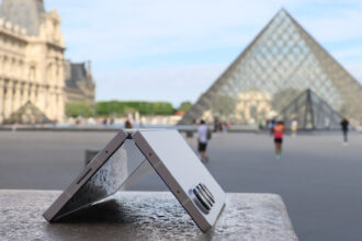 Samsung Galaxy Z Fold 6 in Paris in front of the Louvre pyramid
