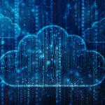 Digital clouds against a blue background.