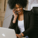 Woman on a phone call in the office