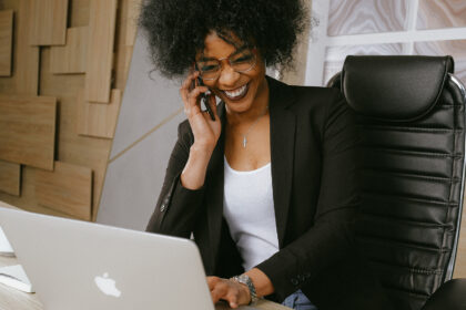 Woman on a phone call in the office