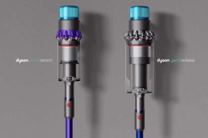 Dyson Gen5detect (left) next to the Gen5outsize vacuum