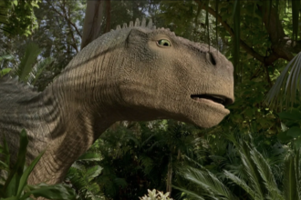 A dinosaur seen from the side in Disney's Dinosaur