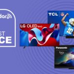 TCL, LG, and Panasonic TVs on purple background
