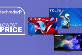 TCL, LG, and Panasonic TVs on purple background