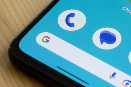 The bottom left corner of an Android phone, showing the Phone, Messages, Google icons and Google Search bar
