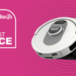 The Shark AI Ultra Robot Self Empty XL against a pink background, with Lowest Price in white to its left.