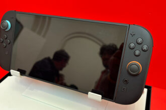 A close up of the Nintendo Switch 2 console on a stand
