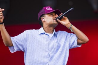 British rapper Loyle Carner performs live on stage during a concert during day 2 of Lollapalooza 2024