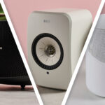 A triptych image featuring the Meridian Ellipse, KEF LSX II LT and the Bluesound Pulse M.