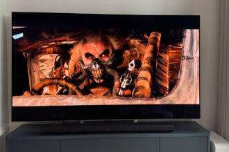 A scene from Mad Max: Fury Road, displayed on the LG G5 OLED TV.
