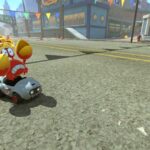 Sidestepper wearing a crown after winning a race in Mario Kart World