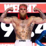 ANAHEIM, CALIFORNIA - JUNE 27: Jake Paul weighs in ahead of his fight against Julio Cesar Chavez Jr at Honda Center on June 27, 2025 in Anaheim, California. (Photo by Cris Esqueda/Golden Boy/Getty Images)