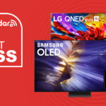 Samsung S90F and LG QNED93 on a red background with &quot;Don't Miss&quot; text in white