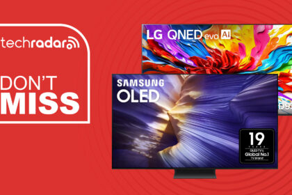 Samsung S90F and LG QNED93 on a red background with &quot;Don't Miss&quot; text in white