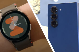 The Samsung Galaxy Watch 7 on a wrist next to the Galaxy Fold 6 on a table