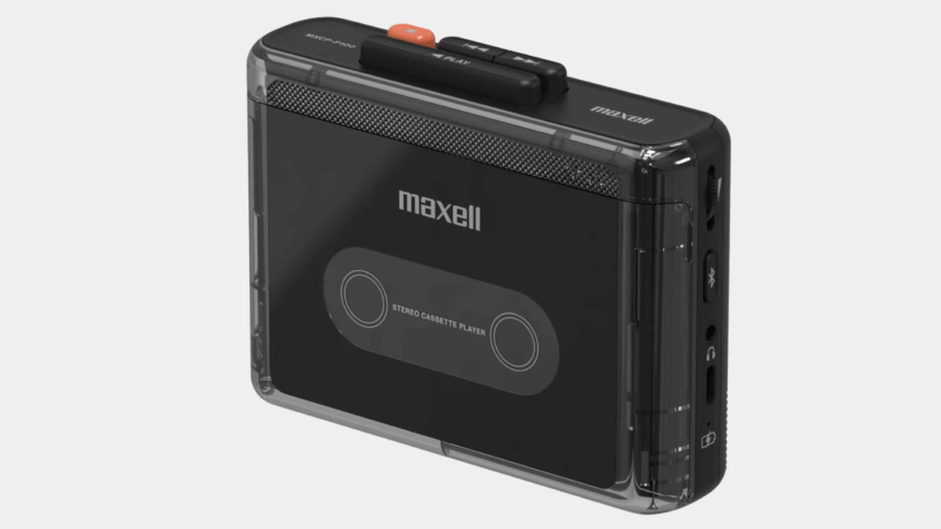 Maxell MXCP-P100 cassette player on a light grey background