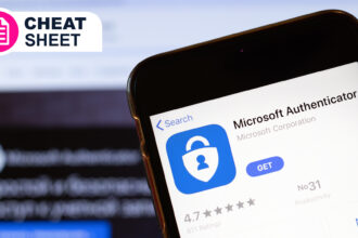 A phone showing the download page for Microsoft Authenticator
