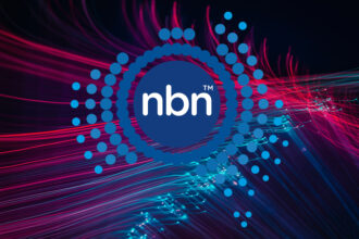 NBN logo on fibre optic background