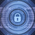 An abstract image of a lock against a digital background, denoting cybersecurity.