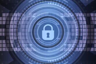 An abstract image of a lock against a digital background, denoting cybersecurity.