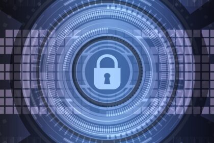 An abstract image of a lock against a digital background, denoting cybersecurity.