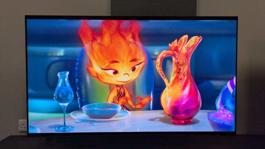 Samsung S95F with Ember from Elemental on screen