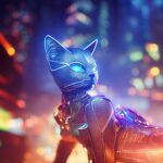 Futuristic cyber cat in cyberpunk style
