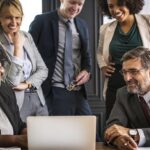 A group of people video conferencing.