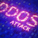 DDoS inscribed on a digital background made up of numbers