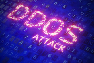 DDoS inscribed on a digital background made up of numbers
