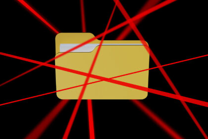 A computer file surrounded by red laser beams