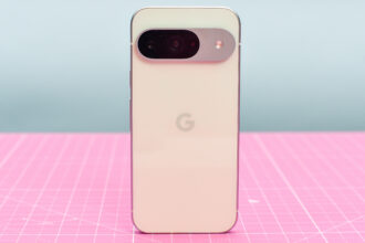 Google Pixel 9 in Wintergreen showing back camera bar