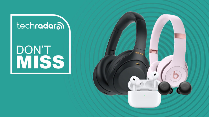 Collage for headphones on sale in the early Prime Day deals, including Sony, Beats, Amazon, and Apple.