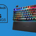 SteelSeries Apex Pro TKL Gen 2 (2023) on blue background with text in top-left corner reading 'techradar Big Savings'