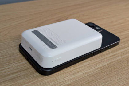 Belkin Boostcharge Pro 15W qi2 power bank sitting on an iPhone 15