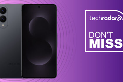 The Samsung Galaxy S25 Edge on a purple background
