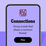 NYT Connections homescreen on a phone, on a purple background