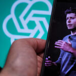 Sam Altman and ChatGPT logo.