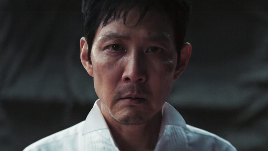 Gi-hun looking directly into the camera in Squid Game season 3 episode 6