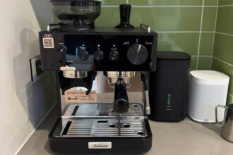 Sunbeam Origins Classic Espresso Machine on a kitchen counter