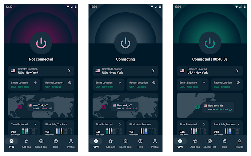 Screenshot of mobile ExpressVPN's app on dark mode