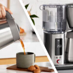 Sage Luxe Brewer Thermal coffee machine, and person pouring coffee into cup