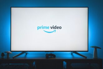 A TV displaying the Prime Video logo