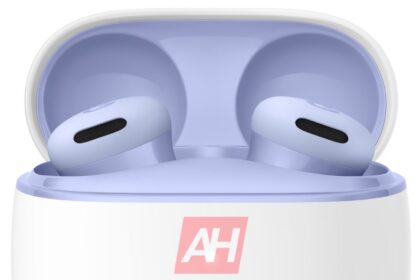 Leaked renders of the Google Pixel Buds 2a in the Iris color option against a white background