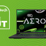 gigabyte Aero X16 on green background with price cut text overlay