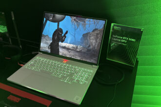 The Lenovo Legion Pro 7 gaming laptop on display at Gamescom 2025.