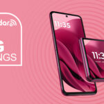 Motorola Razr Ultra 2025 on pink background with big savings text overlay
