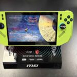 MSI Claw A8 Z2 Extreme on display stand
