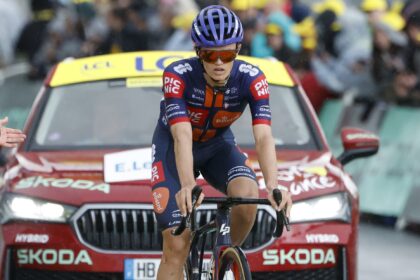 Oscar Onley of Great Britain and Team Picnic PostNL crosses the finish line of Stage 19 of the 112th Tour de France 2025, a 93,1 km stage from Albertville to La Plagne on July 25, 2025 in La Plagne, France.